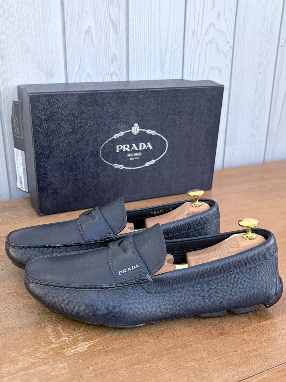 Prada Black Saffiano Leather Penny Loafers for Men - Picture 2 of 6